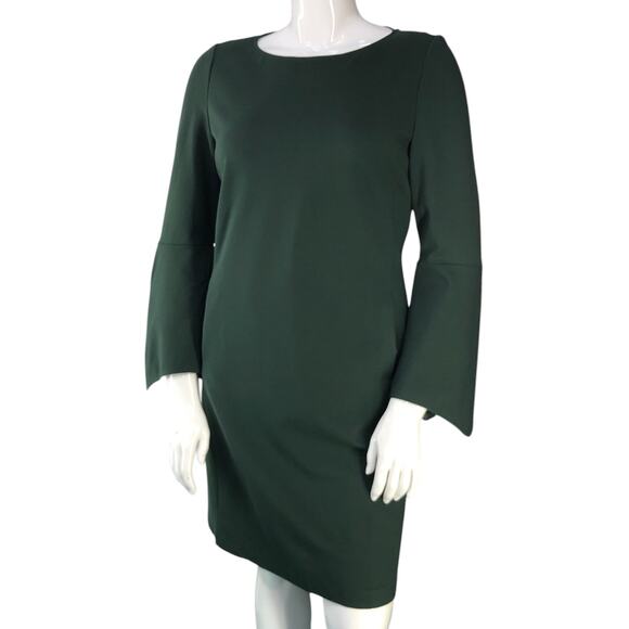 Lafayette 148 New York Womens Size L Dress Flare Sleeve Round Neck Green POCKETS